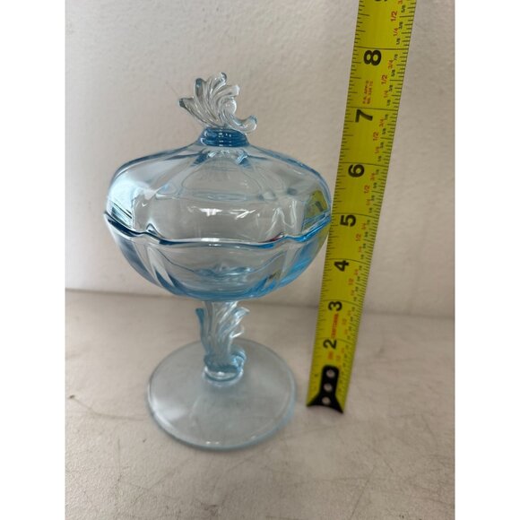 Vintage Empoli Italian Blue Glass Compote – Lidded Pedestal Candy Dish MCM - Picture 10 of 10